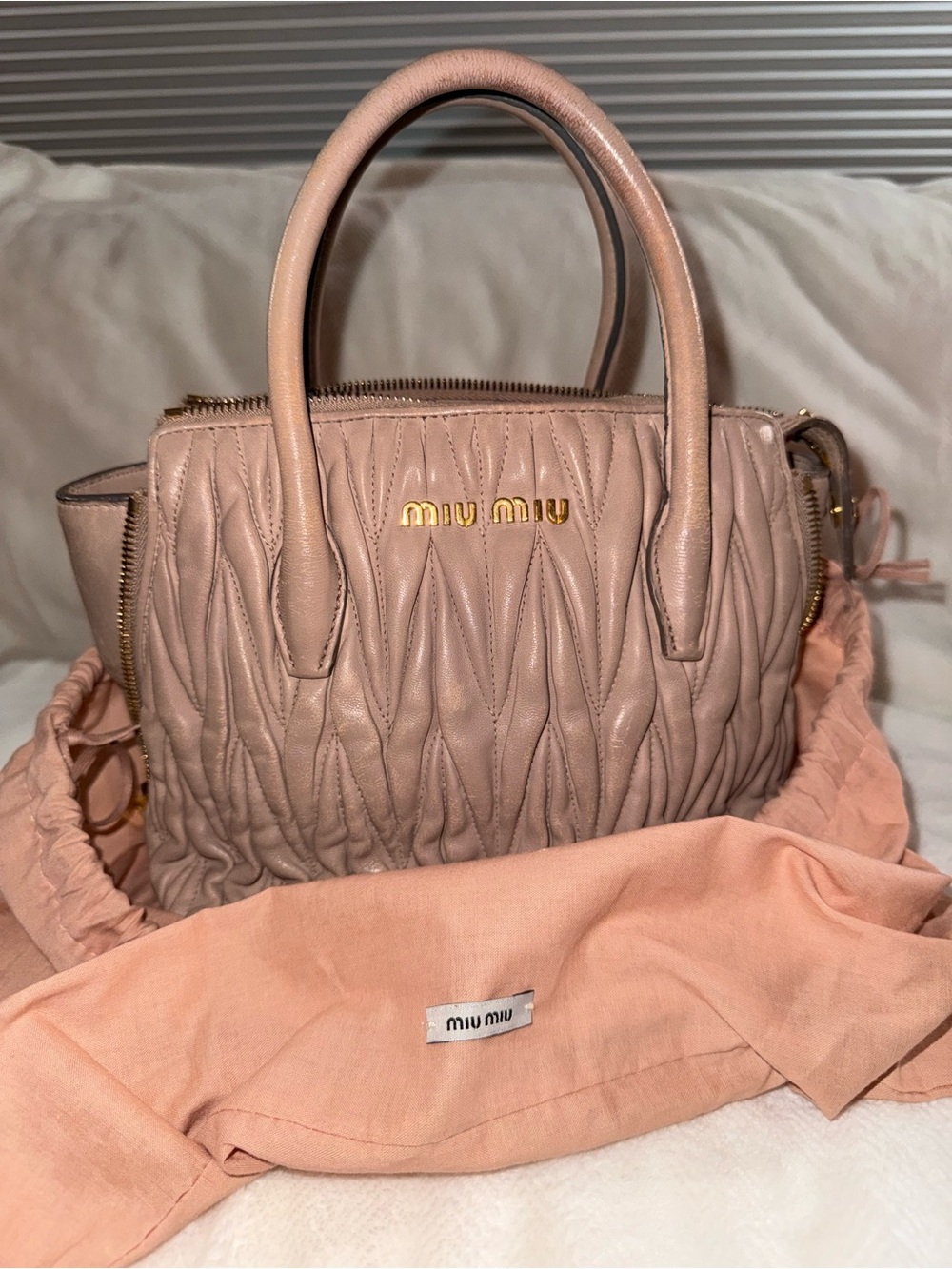 Miu Miu Quilted Pink Leather Satchel with Gold Hardware